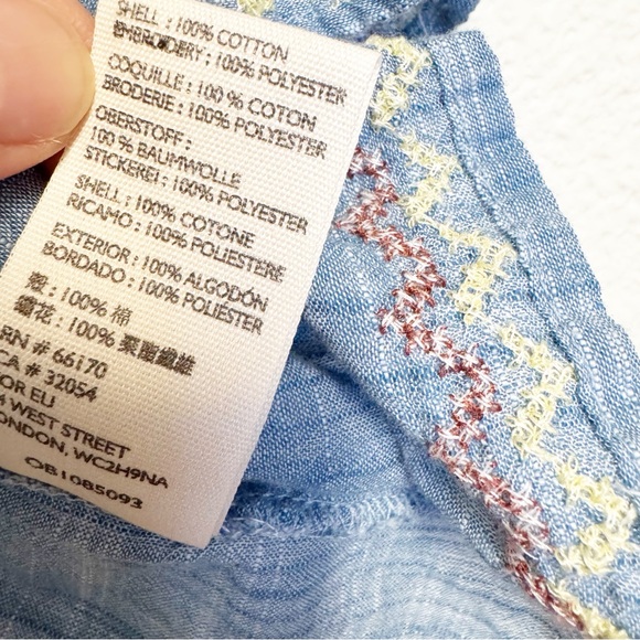 Free People Tallulah Embroidered Blue Babydoll Top Size XS - Picture 4 of 5